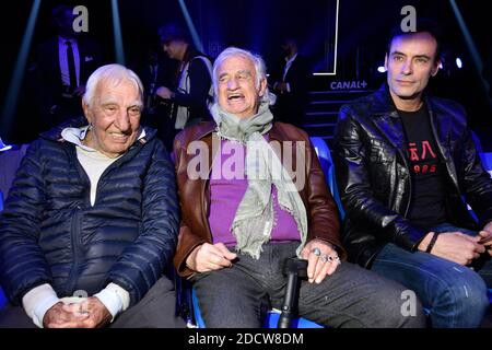 Anthony Delon, Jean-Paul Belmondo, Charles Gerard Assistent au combat Opposant Tony Yoka a Jonathan Rice a Paris, Frankreich, le 7 avril 2018. Foto von Alban Wyters/ABACAPRESS.COM Stockfoto