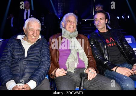 Anthony Delon, Jean-Paul Belmondo, Charles Gerard Assistent au combat Opposant Tony Yoka a Jonathan Rice a Paris, Frankreich, le 7 avril 2018. Foto von Alban Wyters/ABACAPRESS.COM Stockfoto