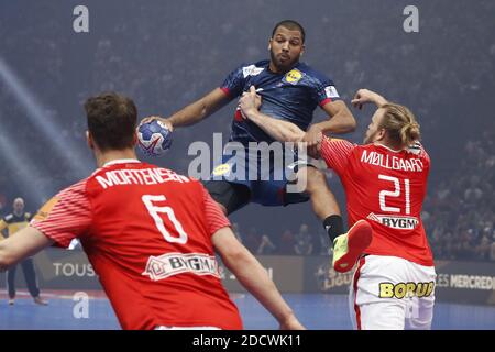 Frankreichs Nicolas Claire spielt am 7. Januar 2018 im Handballspiel der Goldenen Liga Frankreich gegen Dänemark in der Accorhotels Arena, Paris, Frankreich. Foto von Henri Szwarc/ABACAPRESS.COM Stockfoto