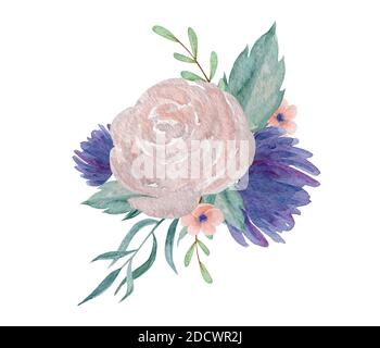 Aquarell botanische Zusammensetzung isoliert auf weißem Hintergrund. Design mit Hochzeitseinladung. Stockfoto