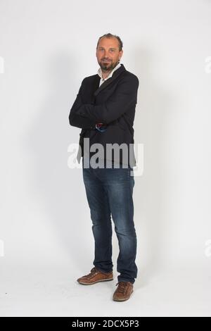 Exclusif - Lionel Charbonnier lors de la Conference de Presse RMC sur la Coupe du Monde de Football 2018, a Paris, France le 11 Avril 2018. Foto von Jerome Domine/ABACAPRESS.COM Stockfoto