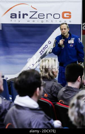 Jean-François Clervoy ehemaliger französischer Astronot und aktueller Präsident von Novespace. Astronaut Thomas Pesquet wird bald mit Parabelflügen an Bord der A310 Zero-G der Firma Novespace dabei sein. Diese Flüge des Novespace-Teams ermöglichen es Wissenschaftlern, aber auch der breiten Öffentlichkeit, Schwerelosigkeit zu erleben. Am 16. Februar 2018 in Merignac, Frankreich. Foto von Thibaud Moritz/ABACAPRESS.COM Stockfoto