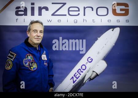 Jean-François Clervoy ehemaliger französischer Astronot und aktueller Präsident von Novespace. Astronaut Thomas Pesquet wird bald mit Parabelflügen an Bord der A310 Zero-G der Firma Novespace dabei sein. Diese Flüge des Novespace-Teams ermöglichen es Wissenschaftlern, aber auch der breiten Öffentlichkeit, Schwerelosigkeit zu erleben. Am 16. Februar 2018 in Merignac, Frankreich. Foto von Thibaud Moritz/ABACAPRESS.COM Stockfoto