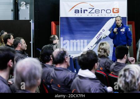 Jean-François Clervoy ehemaliger französischer Astronot und aktueller Präsident von Novespace. Astronaut Thomas Pesquet wird bald mit Parabelflügen an Bord der A310 Zero-G der Firma Novespace dabei sein. Diese Flüge des Novespace-Teams ermöglichen es Wissenschaftlern, aber auch der breiten Öffentlichkeit, Schwerelosigkeit zu erleben. Am 16. Februar 2018 in Merignac, Frankreich. Foto von Thibaud Moritz/ABACAPRESS.COM Stockfoto