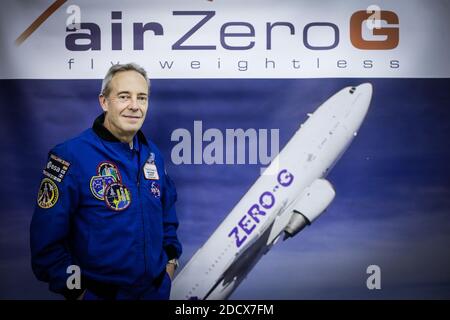 Jean-François Clervoy ehemaliger französischer Astronot und aktueller Präsident von Novespace. Astronaut Thomas Pesquet wird bald mit Parabelflügen an Bord der A310 Zero-G der Firma Novespace dabei sein. Diese Flüge des Novespace-Teams ermöglichen es Wissenschaftlern, aber auch der breiten Öffentlichkeit, Schwerelosigkeit zu erleben. Am 16. Februar 2018 in Merignac, Frankreich. Foto von Thibaud Moritz/ABACAPRESS.COM Stockfoto