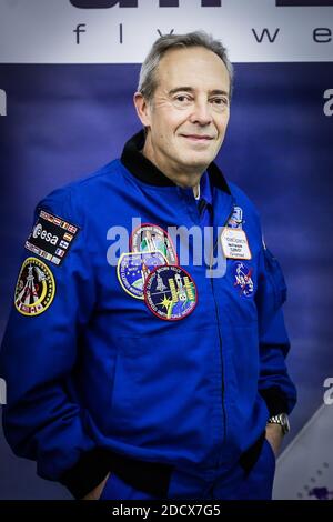 Jean-François Clervoy ehemaliger französischer Astronot und aktueller Präsident von Novespace. Astronaut Thomas Pesquet wird bald mit Parabelflügen an Bord der A310 Zero-G der Firma Novespace dabei sein. Diese Flüge des Novespace-Teams ermöglichen es Wissenschaftlern, aber auch der breiten Öffentlichkeit, Schwerelosigkeit zu erleben. Am 16. Februar 2018 in Merignac, Frankreich. Foto von Thibaud Moritz/ABACAPRESS.COM Stockfoto