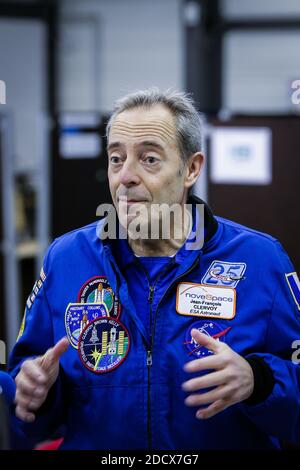 Jean-François Clervoy ehemaliger französischer Astronot und aktueller Präsident von Novespace. Astronaut Thomas Pesquet wird bald mit Parabelflügen an Bord der A310 Zero-G der Firma Novespace dabei sein. Diese Flüge des Novespace-Teams ermöglichen es Wissenschaftlern, aber auch der breiten Öffentlichkeit, Schwerelosigkeit zu erleben. Am 16. Februar 2018 in Merignac, Frankreich. Foto von Thibaud Moritz/ABACAPRESS.COM Stockfoto