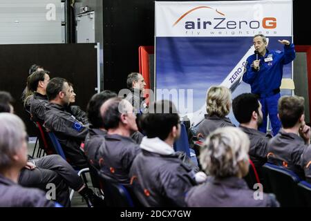 Jean-François Clervoy ehemaliger französischer Astronot und aktueller Präsident von Novespace. Astronaut Thomas Pesquet wird bald mit Parabelflügen an Bord der A310 Zero-G der Firma Novespace dabei sein. Diese Flüge des Novespace-Teams ermöglichen es Wissenschaftlern, aber auch der breiten Öffentlichkeit, Schwerelosigkeit zu erleben. Am 16. Februar 2018 in Merignac, Frankreich. Foto von Thibaud Moritz/ABACAPRESS.COM Stockfoto