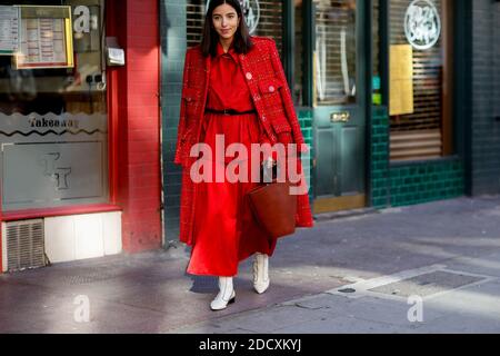 Street Style, Bettina Looney bei der JW Anderson Herbst-Winter 2018-2019 Show im Yeomanry House, in London, England, am 17. Februar 2018. Foto von Marie-Paola Bertrand-Hillion/ABACAPRESS.COM Stockfoto