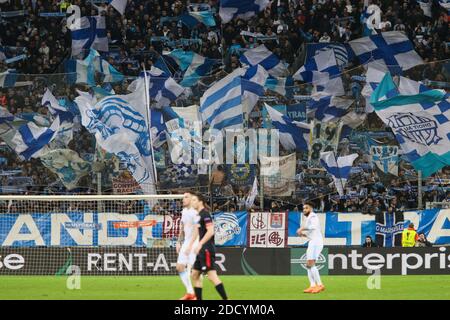 Marseille Fans während der UEFA Europa League Runde des Fußballspiel 16, Olympique de Marseille gegen Athletic Club Bilbao im Stade Vélodrome in Marseille, Frankreich am 8. März 2018. Foto von Guillaume Chagnard/ABACAPRESS.COM Stockfoto