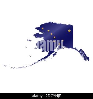 Detailierte Karte mit wehender Flagge von Alaska. Karte mit maskierter Flagge. Stockfoto