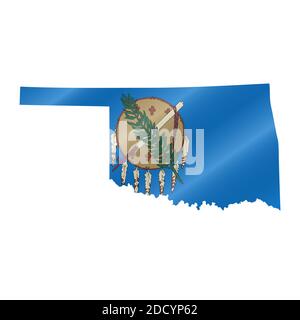 Detailierte Karte mit wehender Flagge von Oklahoma. Karte mit maskierter Flagge. Stockfoto