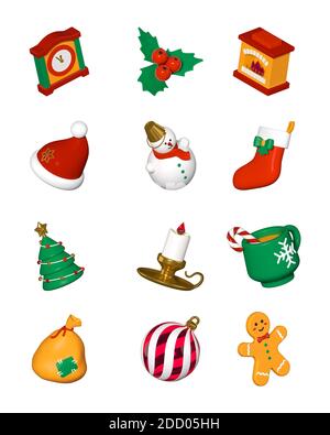 Frohes neues Jahr - moderne bunte 3d-Icons gesetzt Stockfoto