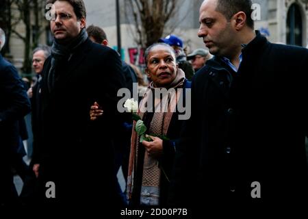 Die französische Politikerin Christiane Taubira nimmt am 28. März 2018, wenige Tage nach dem Mord an Mireille Knoll, 85, an der gedenkveranstaltung gegen den Antisemitismus in Paris Teil, die am Freitag erstochen und in ihrer Wohnung in Paris verbrannt wurde. Als Kind im Jahr 1942, sie entzog sich der berüchtigten Vel d'HIV-Runde von rund 13,000 Juden in Paris, die dann in Nazi-Todeslager deportiert wurden. Zwei Männer wurden wegen ihres Mordes festgehalten und einer förmlichen Untersuchung unterstellt. Foto von Marie-Paola Bertrand-Hillion/ABACAPRESS.COM Stockfoto