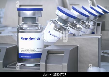 Remdesivir (es ist ein internationaler nicht proprietärer Name) antivirales FDA zugelassenes Medikament zur Behandlung von Coronavirus covid-19, 3d-Illustration Stockfoto