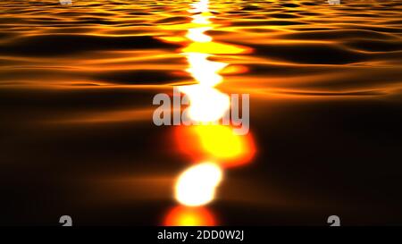 Goldwelle Sonnenuntergang Meer, 3d Rendering Illustration Stockfoto