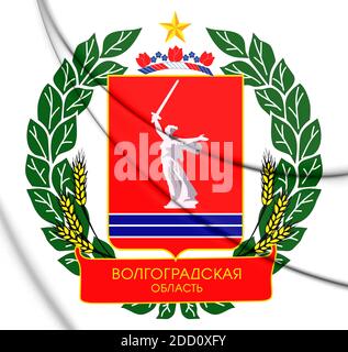 3D Wolgograd Oblast Wappen, Russland. 3D-Illustration. Stockfoto