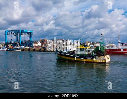 Fischerboote im Hafen von Guilvinec oder Le Guilvinec, einer Gemeinde im Département Finistère der Bretagne im Nordwesten Frankreichs. Stockfoto