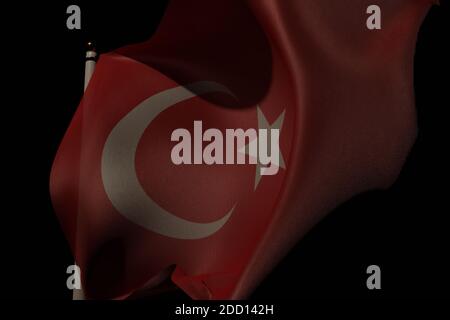 Die Flagge des Truthahns mit seidenem Aussehen winkt im Wind. 3D-Rendering. Stockfoto