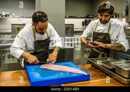 Küchenteam im Hotel Alàbriga, Sant Feliu de Guíxols, Spanien Stockfoto