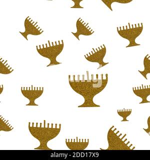 Jüdische Urlaub Hanukkah nahtlose Muster Hintergrund. Goldene Menorah isoliert auf weiß. Stockfoto