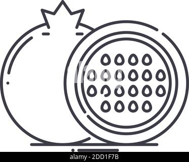 Granatapfel Symbol, lineare isolierte Illustration, dünne Linie Vektor, Web-Design-Zeichen, Kontur Konzept Symbol mit editierbaren Strich auf weißem Hintergrund. Stock Vektor