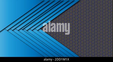 Ein 3D-Rendering von blauen Dreiecksformen gegen eine Wabe Muster Stockfoto