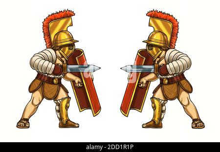 Roman Gladiator Cartoon. Uralter Kämpfer. Vorlage für Malbuch. Stockfoto