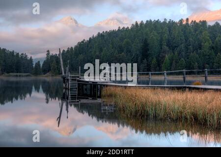 Stazersee, St. Moritz, Graubünden, Schweiz, Europa Stockfoto