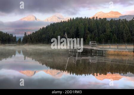 Stazersee, St. Moritz, Graubünden, Schweiz, Europa Stockfoto