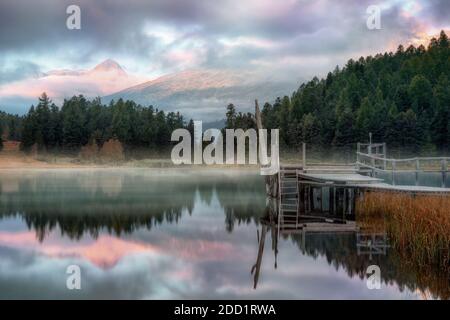 Stazersee, St. Moritz, Graubünden, Schweiz, Europa Stockfoto