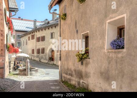 Guarda, Scuol, Unterengadin, Graubünden, Schweiz, Europa Stockfoto