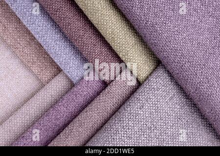 Helle Sammlung von gunny Textil- proben. Multicolor Stoff Textur Hintergrund. Stockfoto
