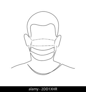 Medizinische Maske eine Linie Zeichnung Vektor medizinische Maske in Linie Stil auf weißem Hintergrund Stock Vektor