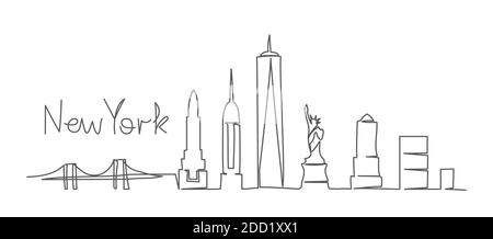 New York eine Linie Zeichnung New York Illustration in Linie Stil auf weißem Hintergrund Stock Vektor