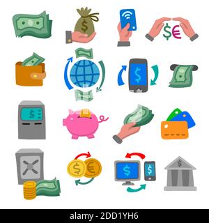Abbildung der Finanz-und Bankfarbe flache Symbole Stock Vektor