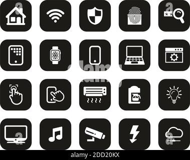 Smart Home Oder Smart House Icons Weiß Auf Schwarz Flat Design Set Groß Stock Vektor