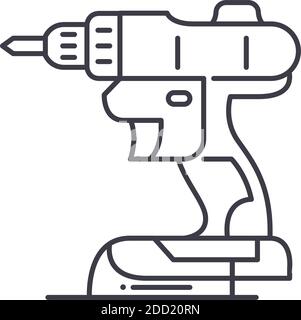 Elektrische Bohrer Konzept Symbol, lineare isolierte Illustration, dünne Linie Vektor, Web-Design-Zeichen, Kontur Konzept Symbol mit editierbaren Strich auf weiß Stock Vektor