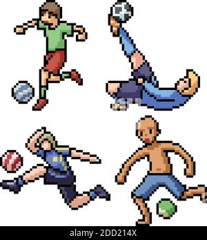 Pixel Art Set isoliert Fußballspieler Stock Vektor