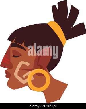 aztec Krieger Mann Charakter mit runden Ohrring Vektor-Illustration Stock Vektor