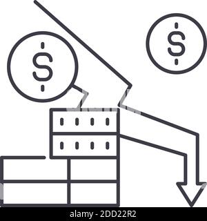 Wirtschaftliche Rezession Symbol, lineare isolierte Illustration, dünne Linie Vektor, Web-Design-Zeichen, skizzieren Konzept Symbol mit editierbaren Strich auf weiß Stock Vektor