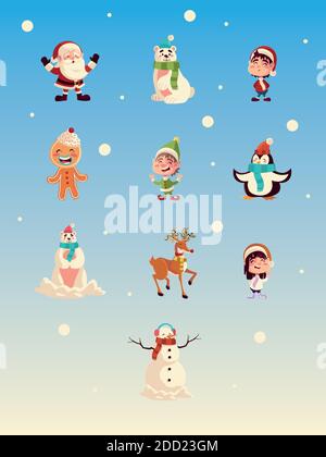 weihnachten Zeichen santa Lebkuchen Mann Rentier Bär Helfer und Mädchen vektorgrafik Stock Vektor
