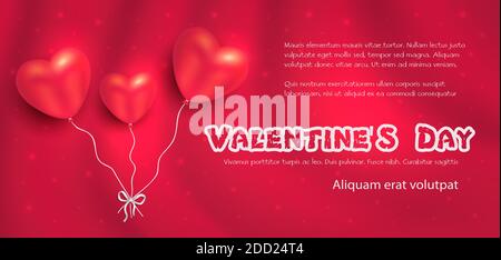 Herzen wie Luftballons, Grußkarte für Happy Valentine's Day, Vektor Stock Vektor