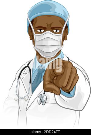 Arzt in PSA Maske zeigen braucht Sie Stock Vektor