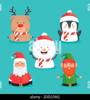 Bündel von fünf fröhlichen Weihnachten Set-Symbole Stock Vektor