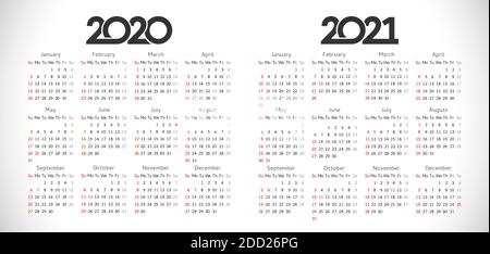 Kalender 2020 - 2021. Horizontales Schichtplanlayout. Weihnachtslogo im minimalistischen Stil. Abstrakte isolierte Grafik-Design-Vorlage. USA Urlaub. Weiß bg Stock Vektor