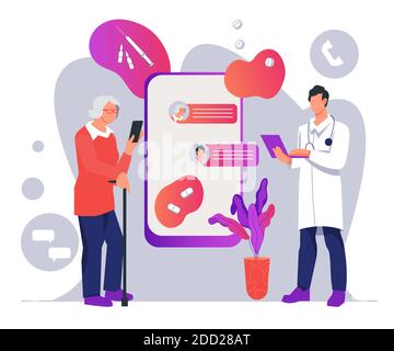 Online medizinische Beratung oder Ärzte Unterstützung, flache Vektor-Illustration isoliert. Stock Vektor