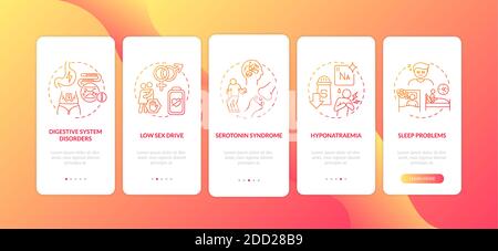 Antidepressiva Nebenwirkungen Onboarding mobile App Seite Bildschirm mit Konzepten Stock Vektor