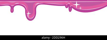 Perlen aus rosa Flüssigkeit. Die Farbe läuft dicht ab. Gelee. Die Tropfen gleiten. Das isolierte Objekt auf weißem Hintergrund. Rahmen. Vektor Stock Vektor