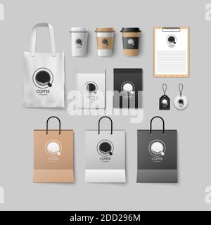 Café-Mockup-Set, Kaffee-Paket-Design für Unternehmen, Vektor-Illustration Stock Vektor